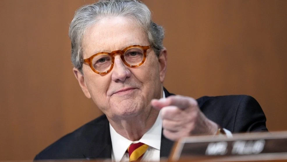 Sen. John Kennedy points a Senate hearing