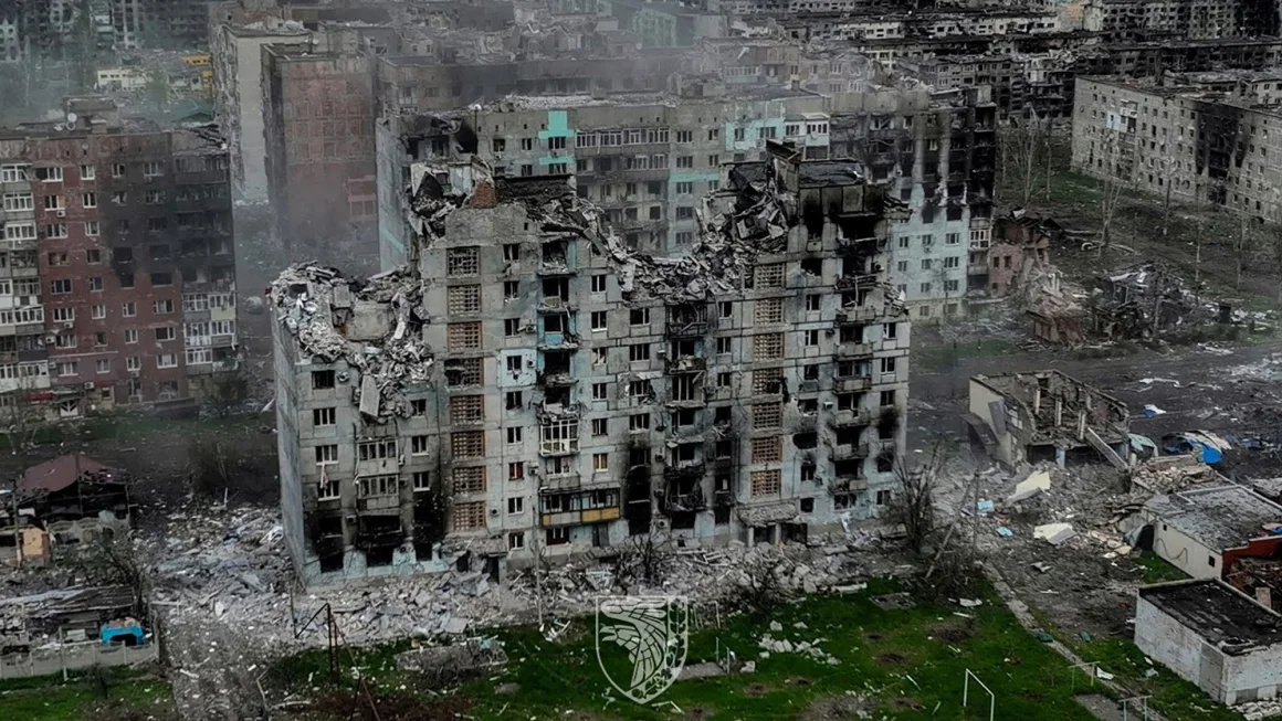 An aerial view shows destruction in the frontline city of Bakhmut back in 2023.