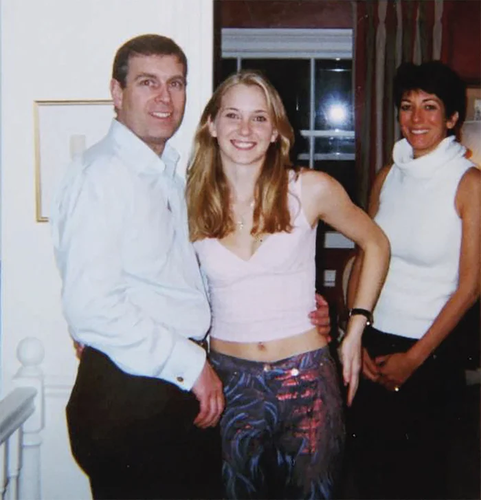 (left to right) Andrew, an underage Virginia Giuffre, and Ghislaine Maxwell