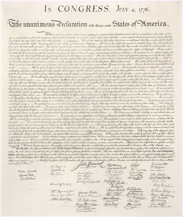 This image of the Declaration of Independence (1776) was taken from an engraving made by printer William J. Stone in 1823.