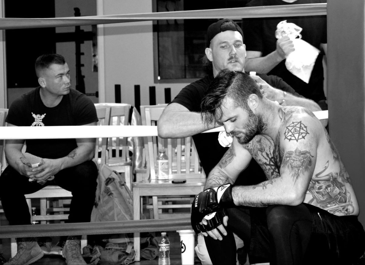 November 2023 fighting event: PF member Kieran Morris, Tennessee Active Club leader Sean Kauffmann, and Ian Elliott (in ring).