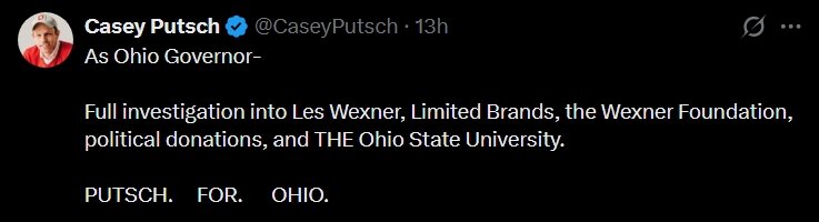 He thinks he's the first to say this. It's been said by many for years that Les Wexner should be investigated further. Putsch has offered nothing new on the case and no practical path to follow.