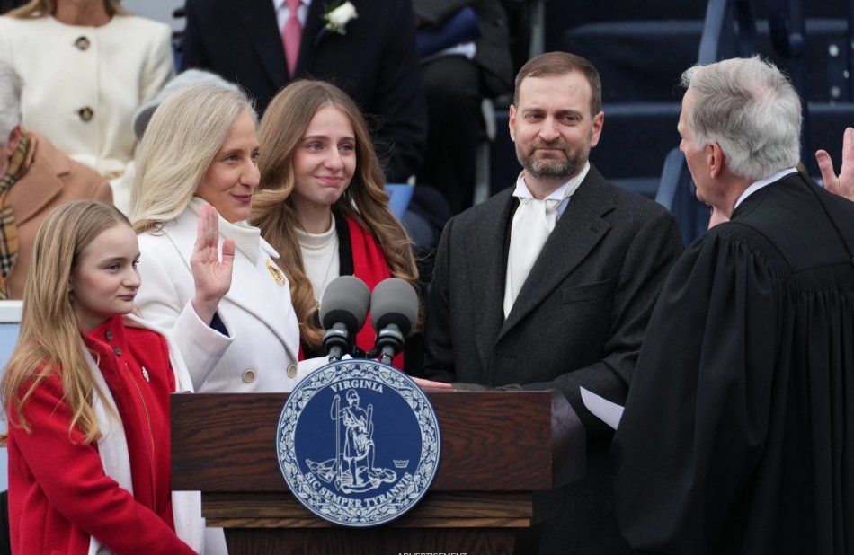 Abigail Spanberger takes the oath for Governor of Virginia during inaugural activities at the Capitol in Richmond, Va., Saturday Jan. 17, 2026.
