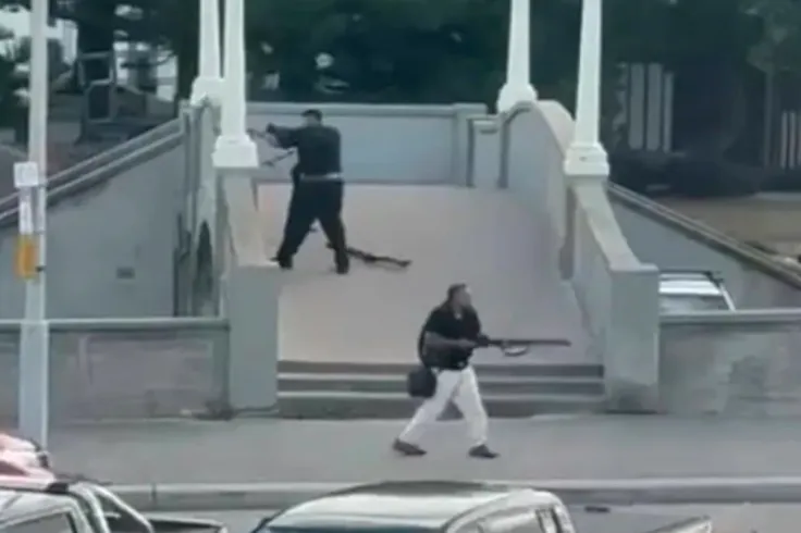 The Muslim shooters start opening fire on innocent people.