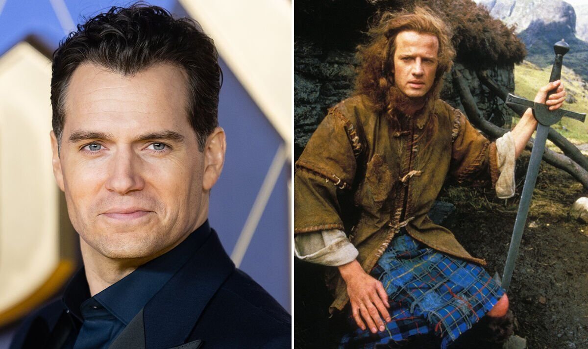 Cavill (left) at event, and Christopher Lambert (right) as MacLeod in Highlander (1986)