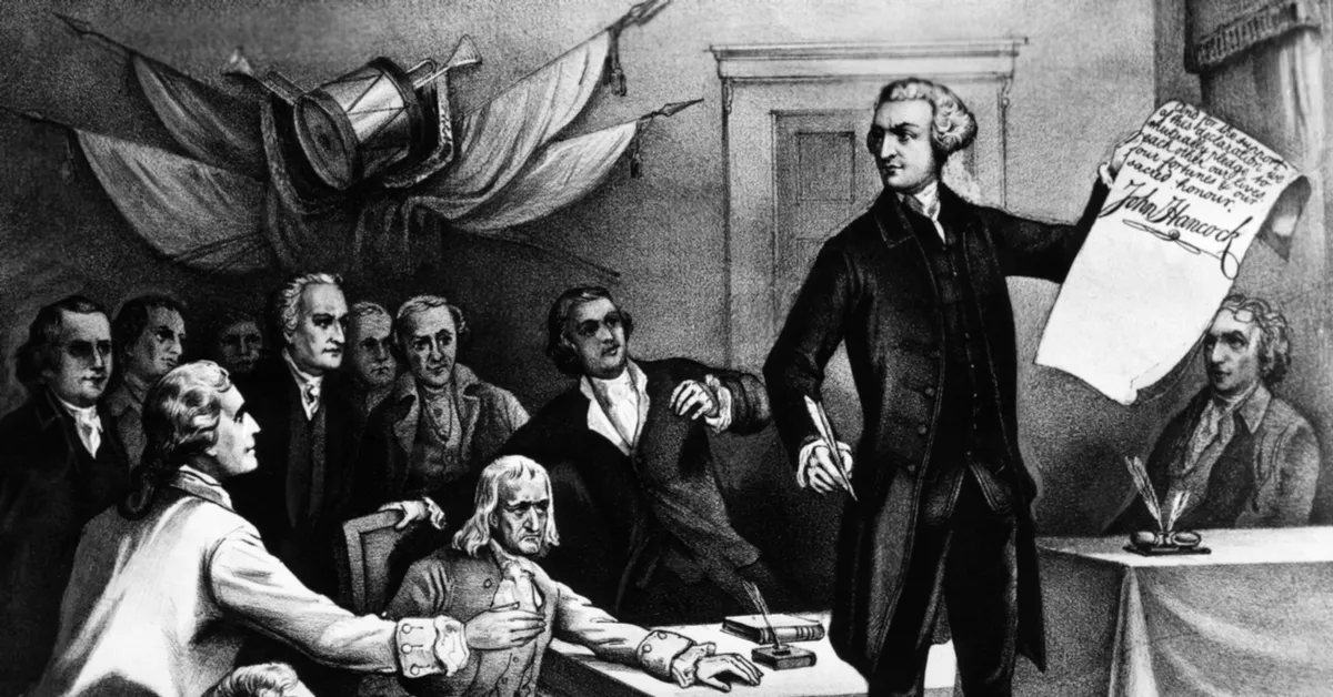John Hancock signs the Declaration of Independence