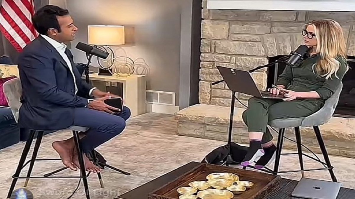 Ramaswamy does an interview barefoot.